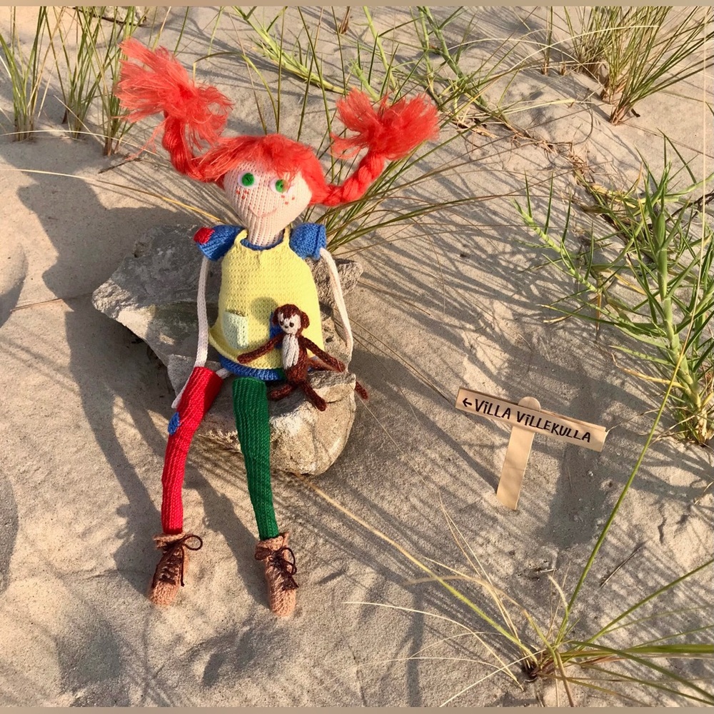 Handmade Knit Pippi Longstocking Doll Mr Nilsson Monkey OOAK Detailed Doll - Picture 2 of 16